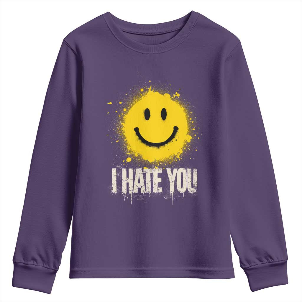 I Hate You Smile Face Youth Sweatshirt Funny Sarcastic Meme TS14 Purple Print Your Wear