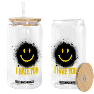 I Hate You Glass Can Funny Smile Face Emoticon Meme TS14 Print Your Wear