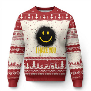 I Hate You Ugly Christmas Sweater Funny Smile Face Emoticon Meme TS14 Beige Red Print Your Wear