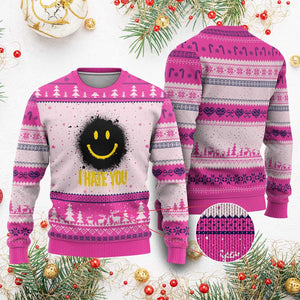 I Hate You Ugly Christmas Sweater Funny Smile Face Emoticon Meme TS14 Hot Pink Print Your Wear
