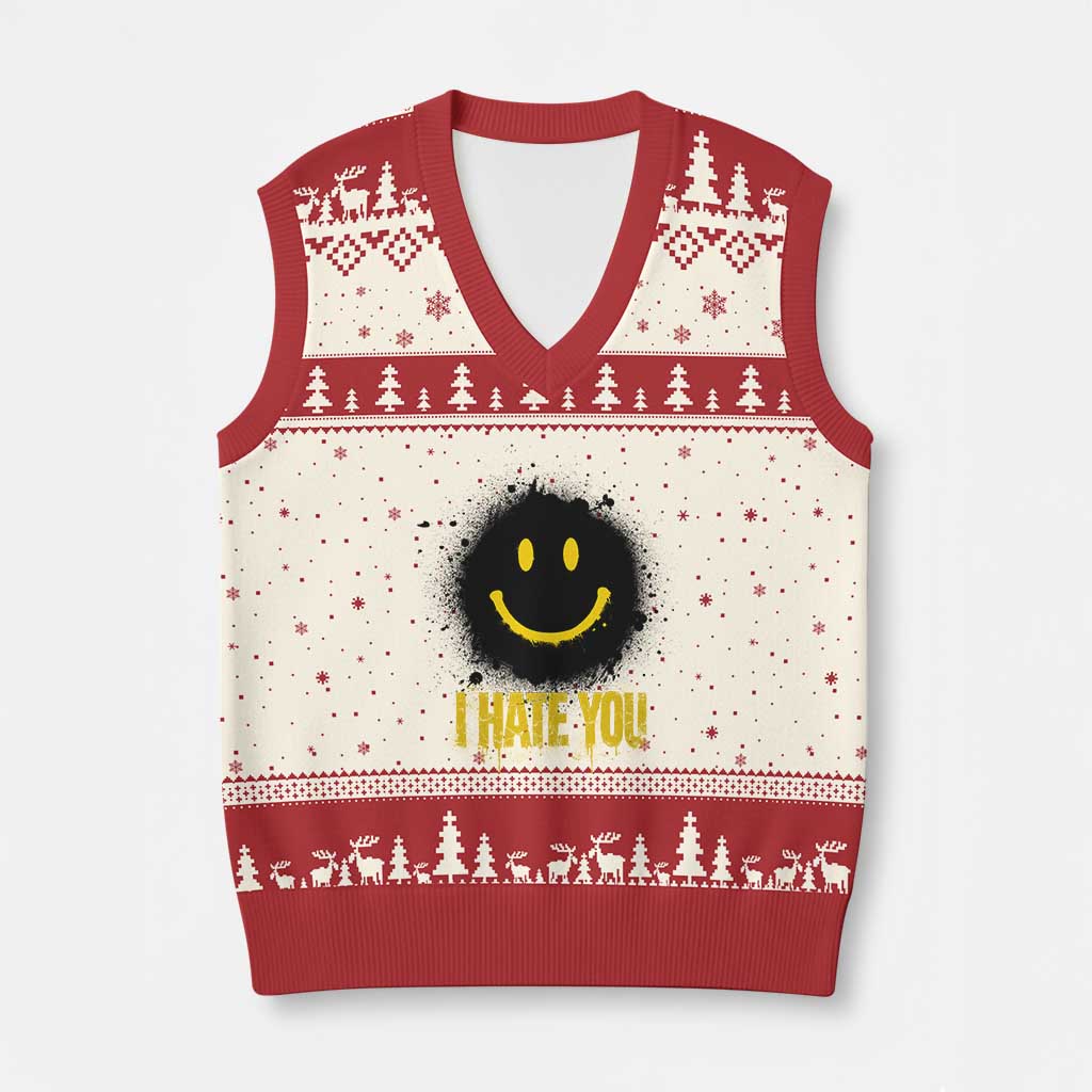 I Hate You V-Neck Knit Sweater Vest Funny Smile Face Emoticon Meme TS14 Beige Red Print Your Wear