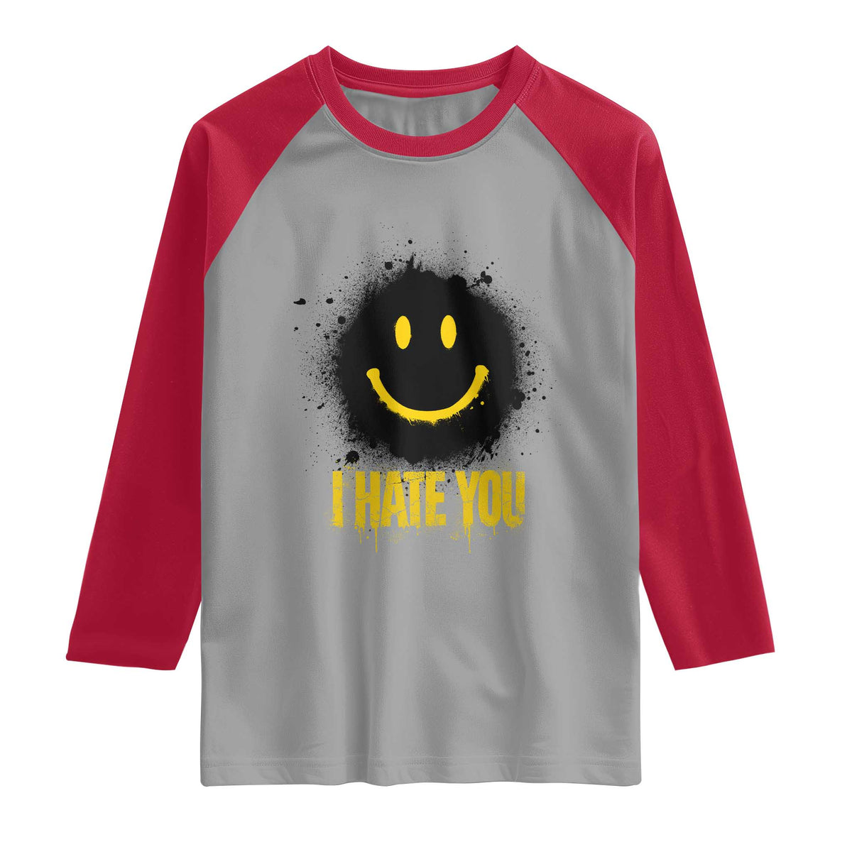 I Hate You Raglan Shirt Funny Smile Face Emoticon Meme TS14 Sport Gray Red Print Your Wear