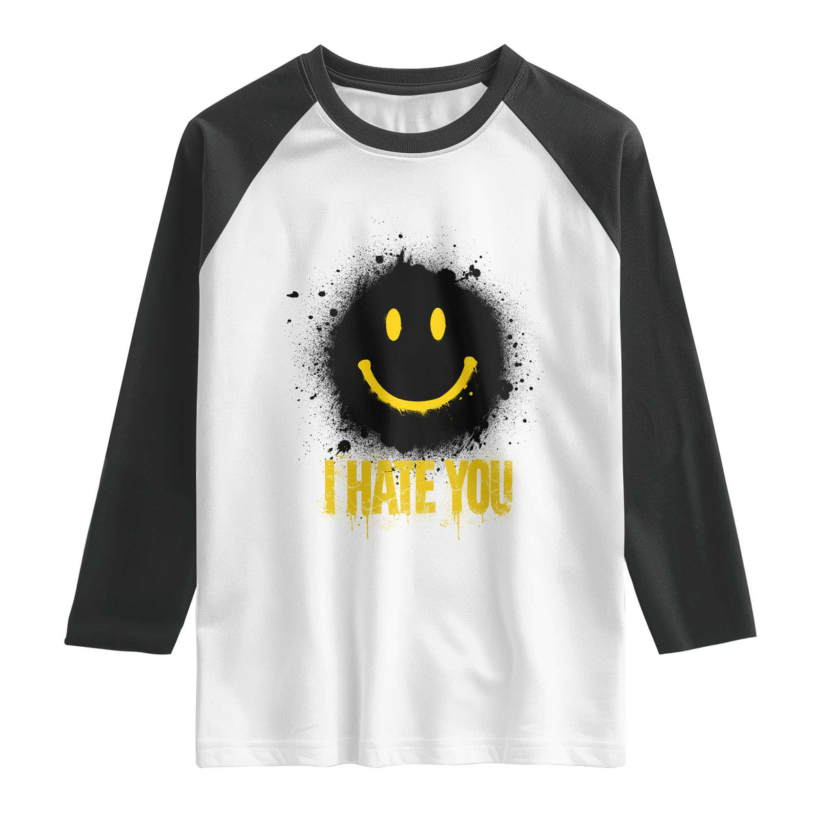 I Hate You Raglan Shirt Funny Smile Face Emoticon Meme TS14 White Black Print Your Wear