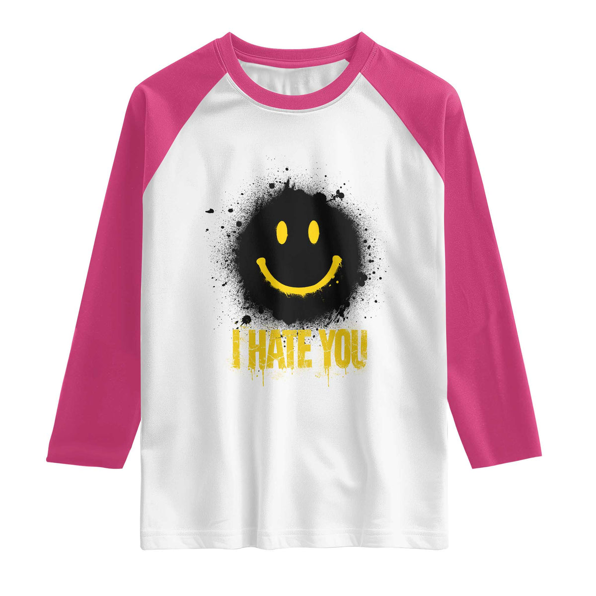 I Hate You Raglan Shirt Funny Smile Face Emoticon Meme TS14 White Heliconia Print Your Wear