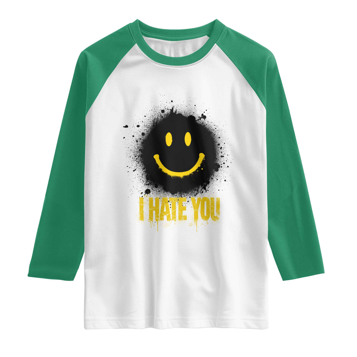 I Hate You Raglan Shirt Funny Smile Face Emoticon Meme TS14 White Kelly Green Print Your Wear