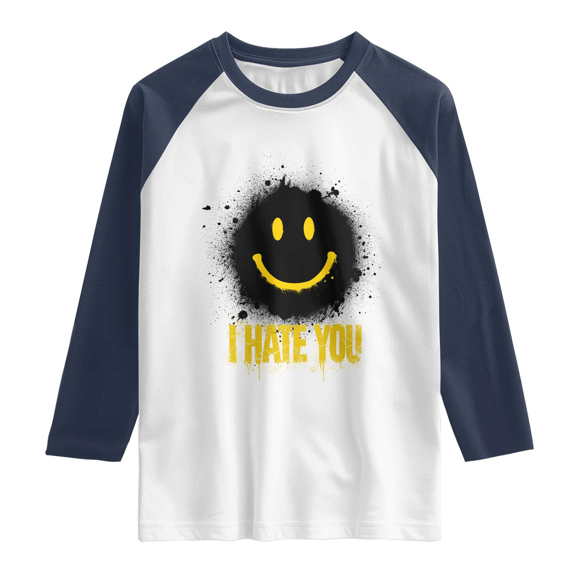 I Hate You Raglan Shirt Funny Smile Face Emoticon Meme TS14 White Navy Print Your Wear