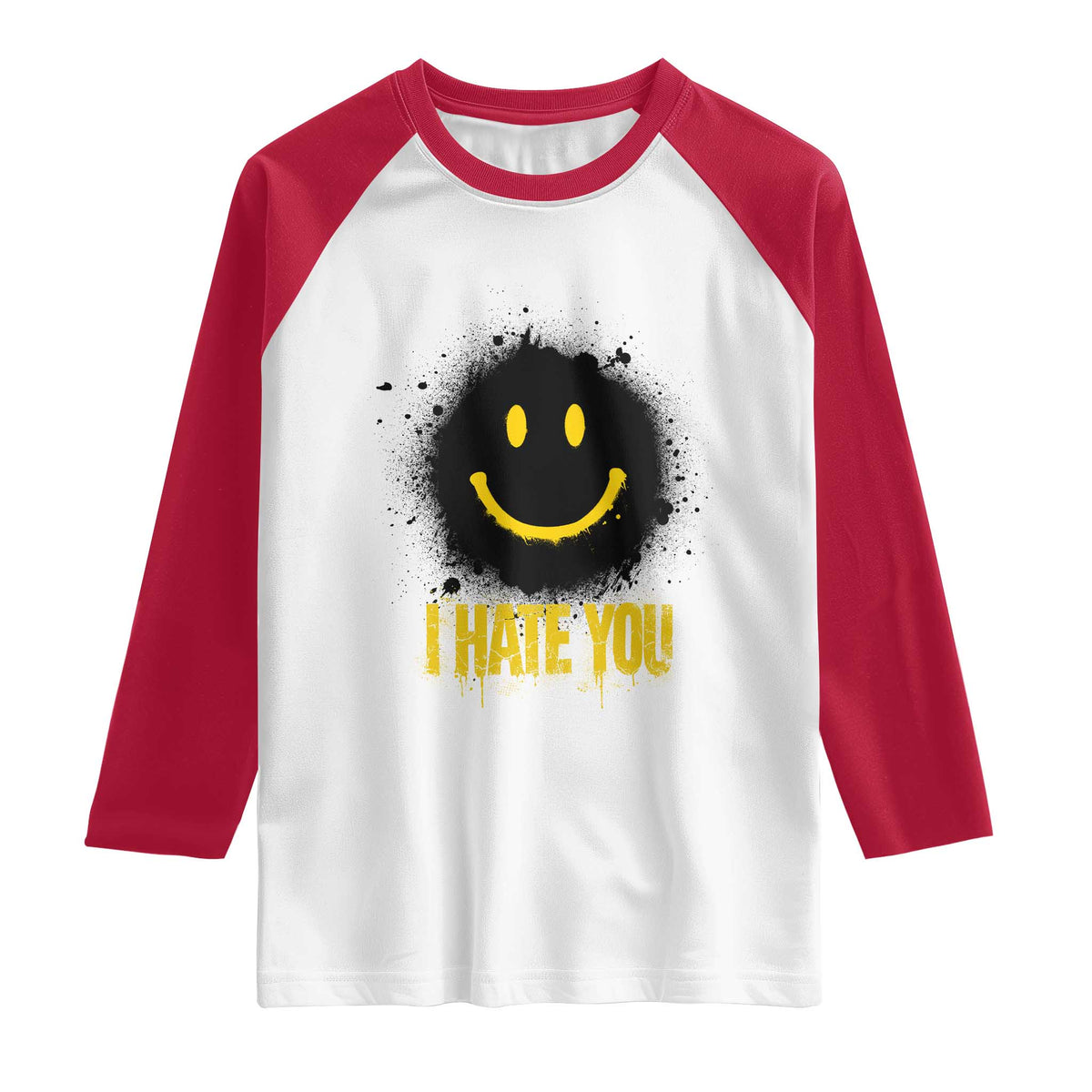 I Hate You Raglan Shirt Funny Smile Face Emoticon Meme TS14 White Red Print Your Wear