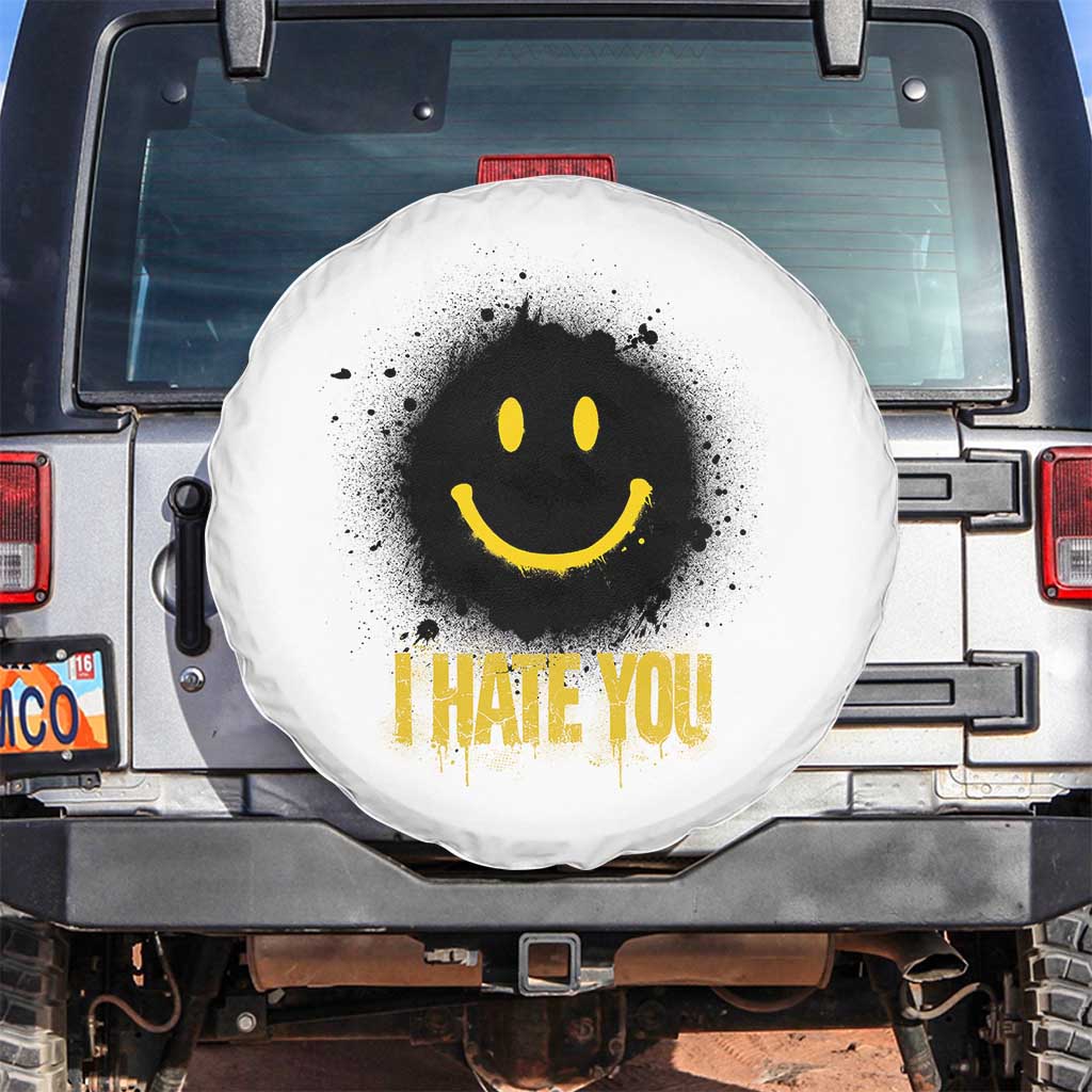 I Hate You Spare Tire Cover Funny Smile Face Emoticon Meme TS14 No hole White Print Your Wear