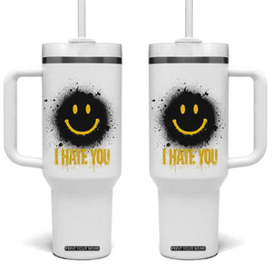 I Hate You Tumbler With Handle Funny Smile Face Emoticon Meme TS14 One Size: 40 oz White Print Your Wear