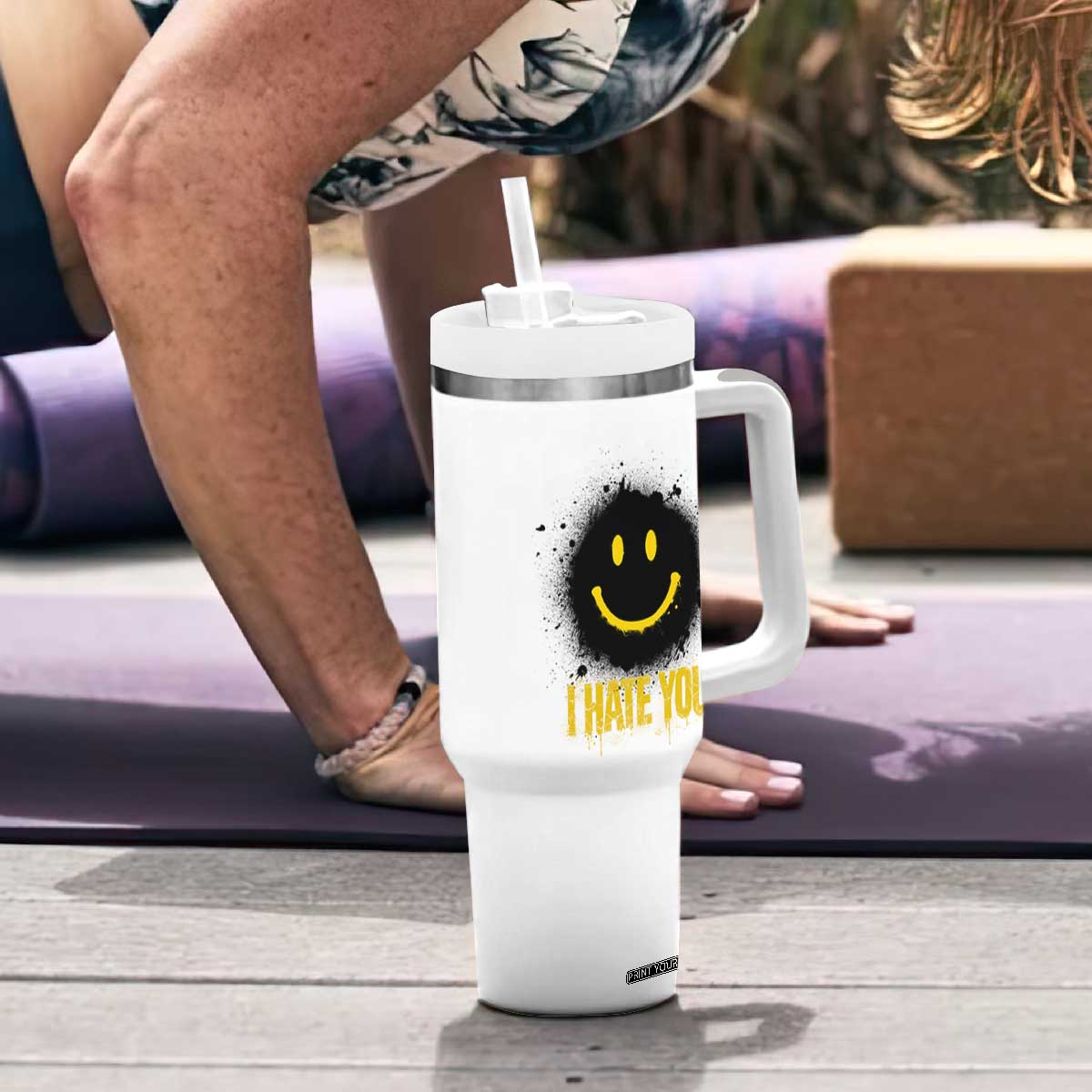 I Hate You Tumbler With Handle Funny Smile Face Emoticon Meme TS14 Print Your Wear