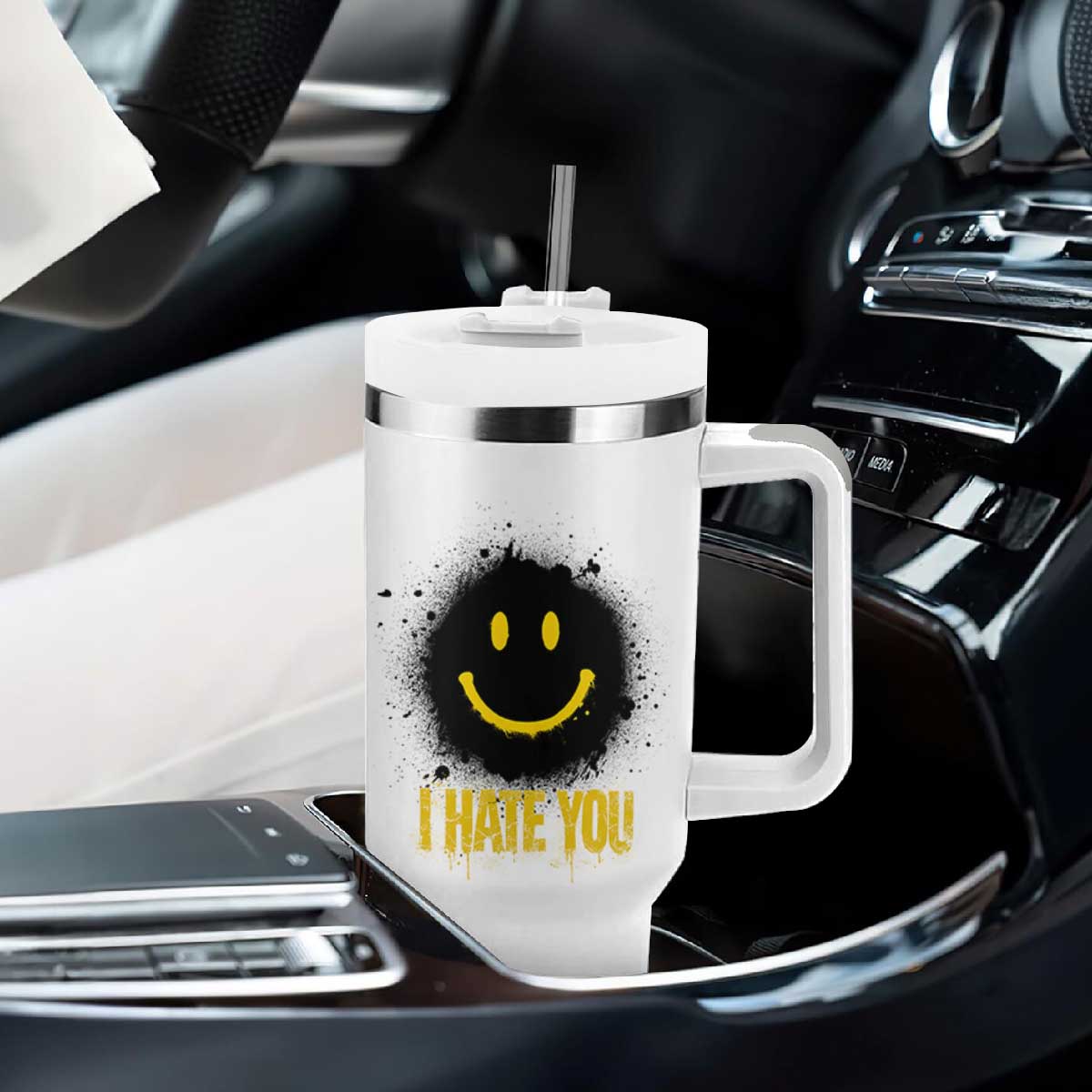 I Hate You Tumbler With Handle Funny Smile Face Emoticon Meme TS14 Print Your Wear