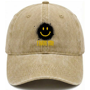 I Hate You Washed Cotton Baseball Cap Funny Smile Face Emoticon Meme TS14 Washed Cap Universal Fit Khaki Print Your Wear
