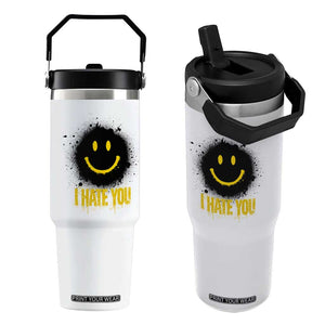 I Hate You Flip Straw Tumbler Funny Smile Face Emoticon Meme TS14 One Size: 30 oz White Print Your Wear