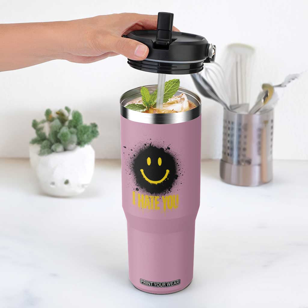 I Hate You Flip Straw Tumbler Funny Smile Face Emoticon Meme TS14 One Size: 30 oz Light Pink Print Your Wear