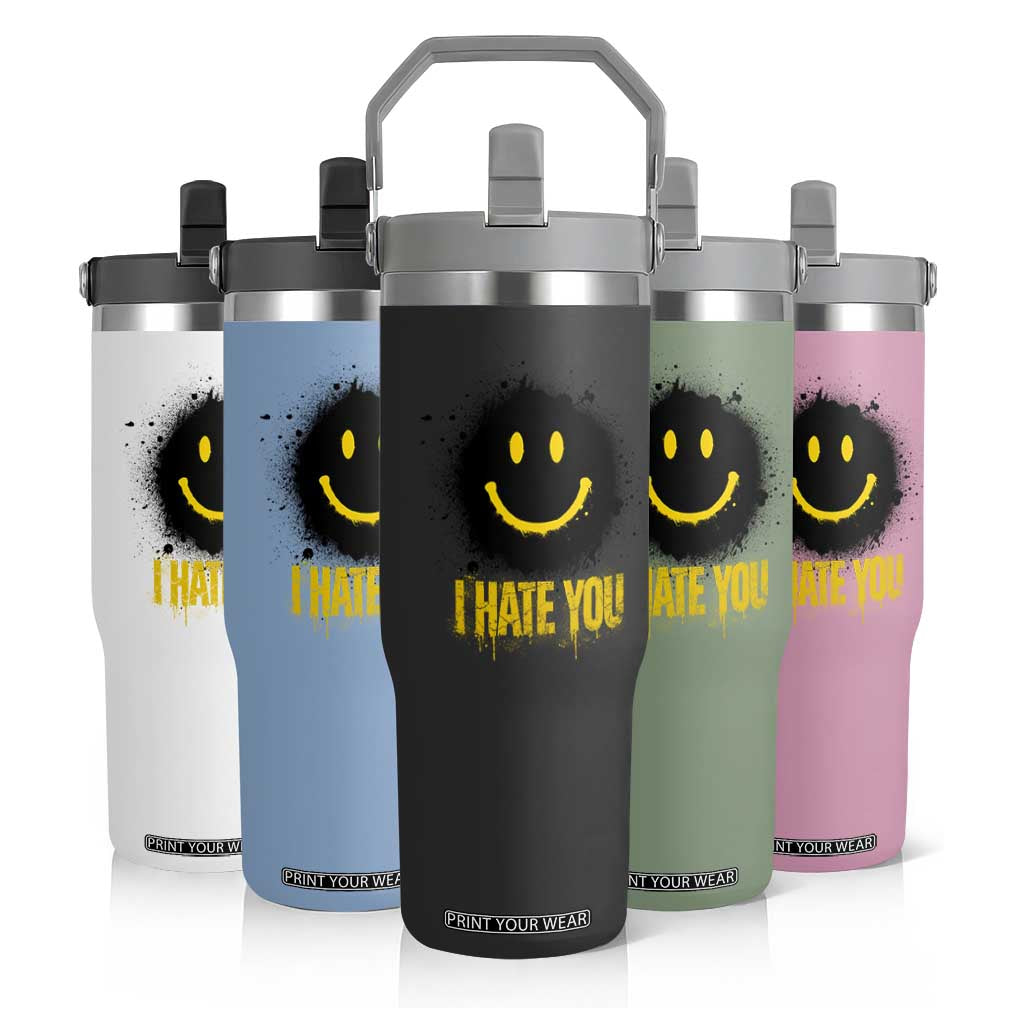 I Hate You Flip Straw Tumbler Funny Smile Face Emoticon Meme TS14 Print Your Wear