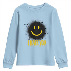 I Hate You Youth Sweatshirt Funny Smile Face Emoticon Meme TS14 Light Blue Print Your Wear