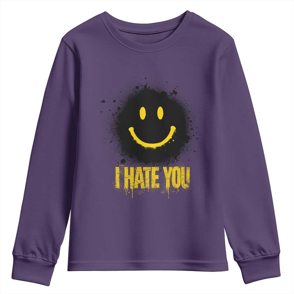 I Hate You Youth Sweatshirt Funny Smile Face Emoticon Meme TS14 Purple Print Your Wear