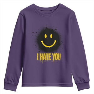 I Hate You Youth Sweatshirt Funny Smile Face Emoticon Meme TS14 Purple Print Your Wear