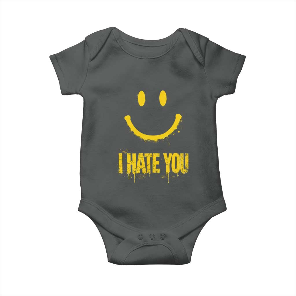 I Hate You Baby Onesie Funny Sarcastic Smiling Face Meme TS14 Dark Heather Print Your Wear