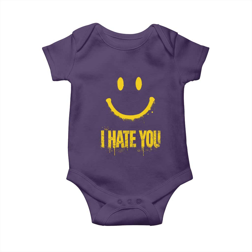 I Hate You Baby Onesie Funny Sarcastic Smiling Face Meme TS14 Purple Print Your Wear