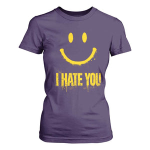 I Hate You T Shirt For Women Funny Sarcastic Smiling Face Meme TS14 Purple Print Your Wear