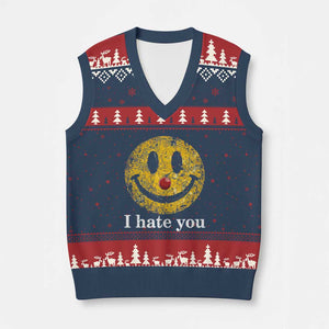 I Hate You Smile Face Meme V-Neck Knit Sweater Vest Funny Sarcastic Joke Meme TS14 Navy Red Print Your Wear