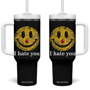 I Hate You Smile Face Meme Tumbler With Handle Funny Sarcastic Joke Meme TS14 One Size: 40 oz Black Print Your Wear