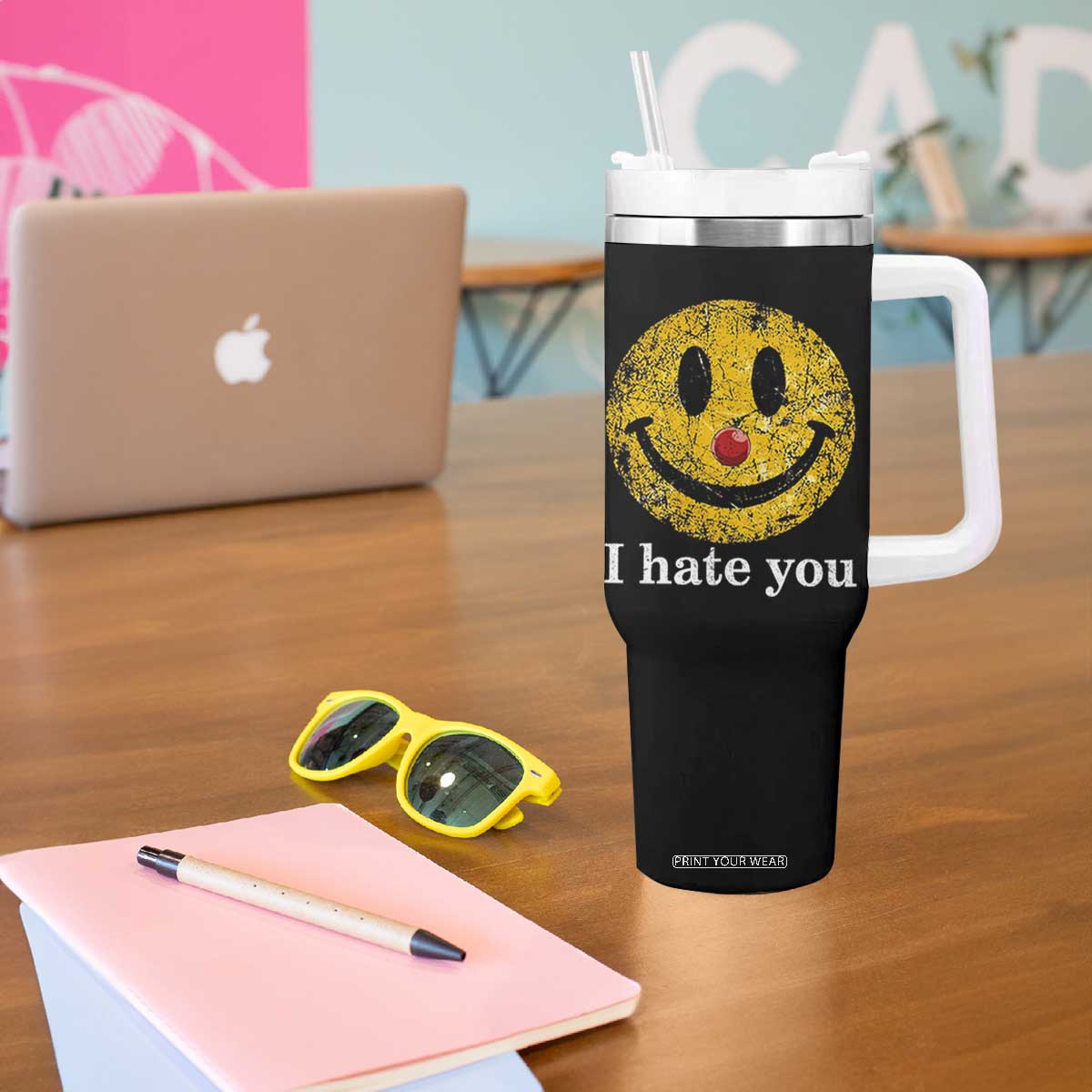 I Hate You Smile Face Meme Tumbler With Handle Funny Sarcastic Joke Meme TS14 Print Your Wear