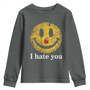 I Hate You Smile Face Meme Youth Sweatshirt Funny Sarcastic Joke Meme TS14 Dark Heather Print Your Wear