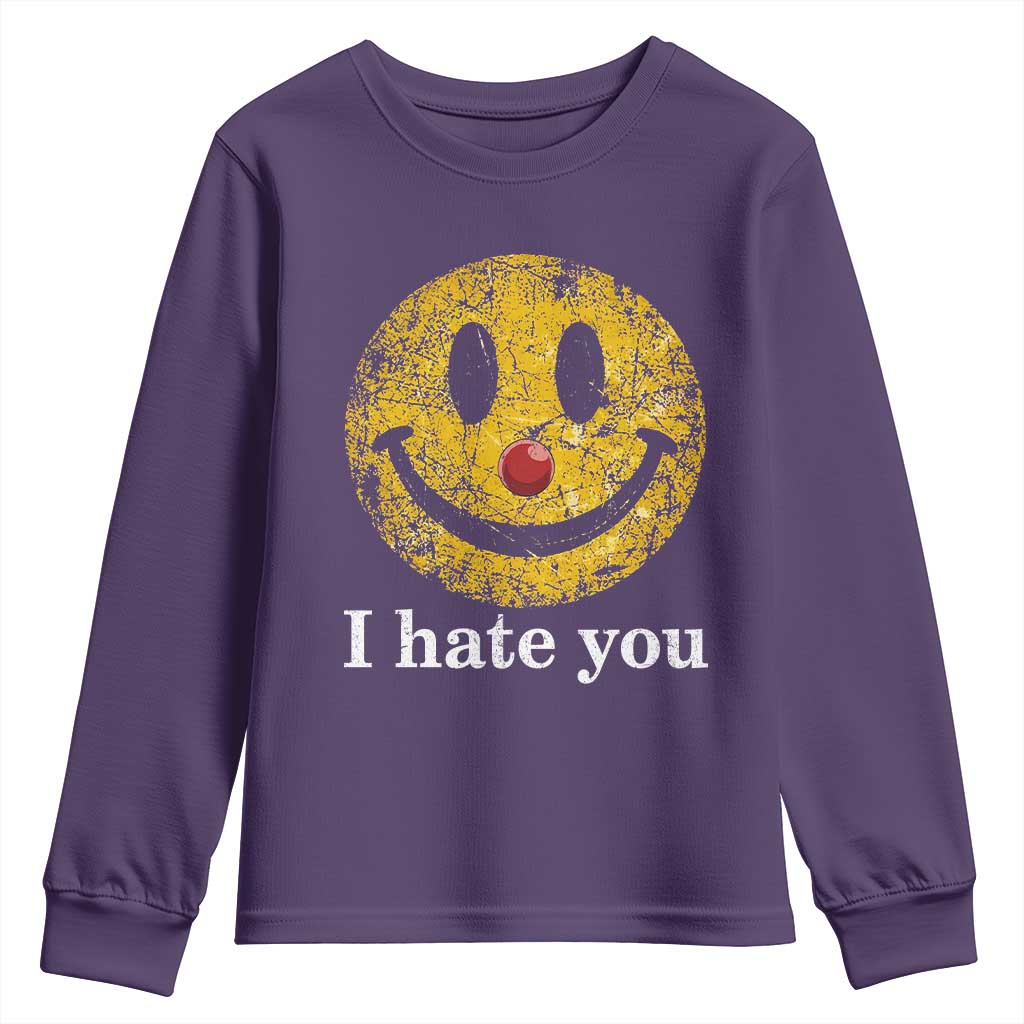I Hate You Smile Face Meme Youth Sweatshirt Funny Sarcastic Joke Meme TS14 Purple Print Your Wear