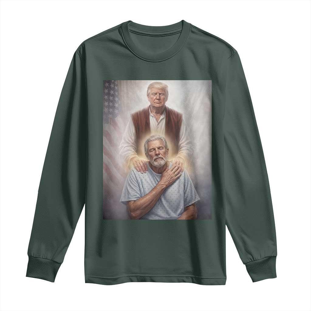 Trump Jesus Long Sleeve Shirt Funny Divine Leader Political Meme TS14 Dark Forest Green Print Your Wear