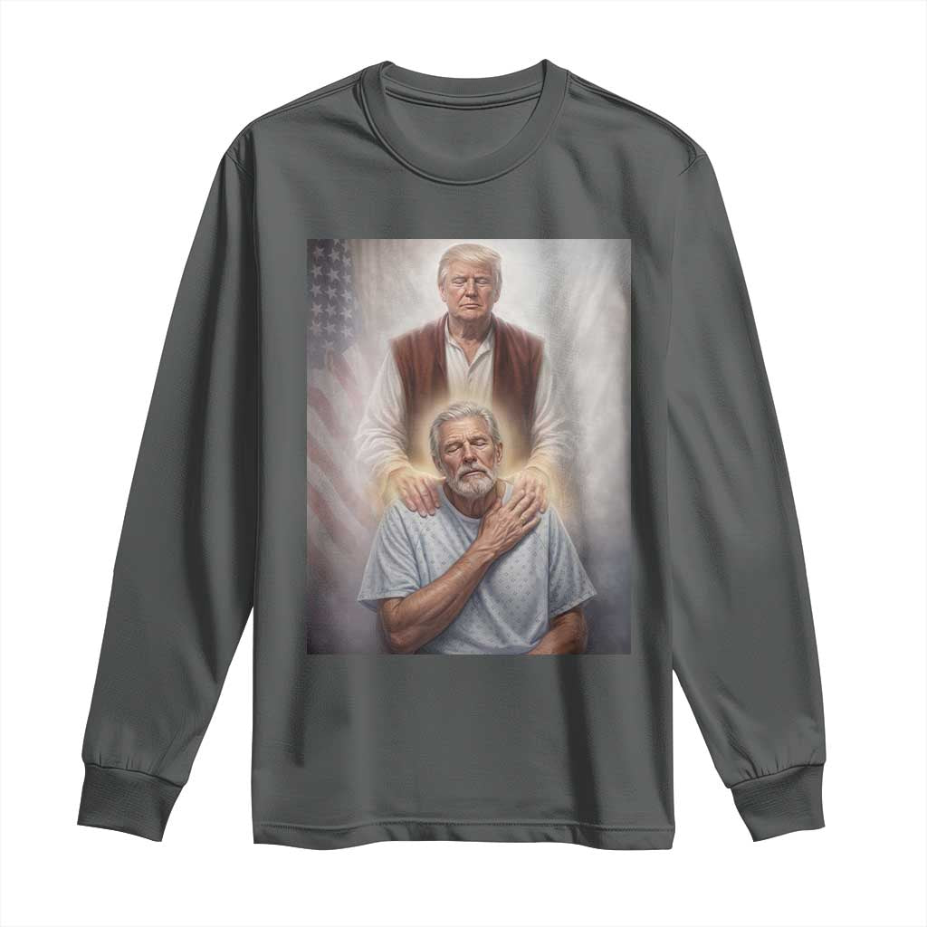 Trump Jesus Long Sleeve Shirt Funny Divine Leader Political Meme TS14 Dark Heather Print Your Wear