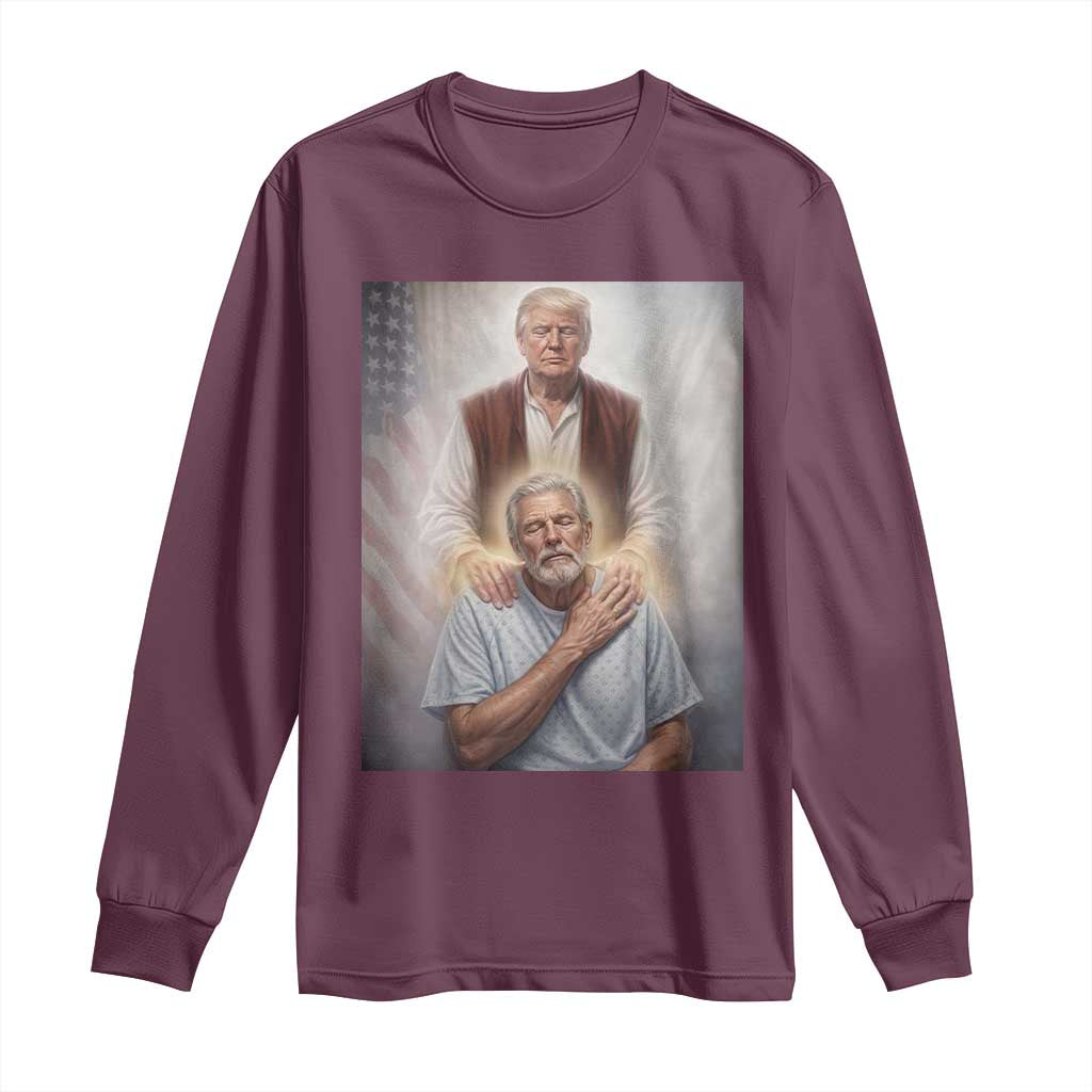 Trump Jesus Long Sleeve Shirt Funny Divine Leader Political Meme TS14 Maroon Print Your Wear