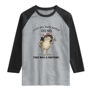 I Cut My Own Bangs Raglan Shirt Funny Frog Meme TS14 Heather Gray Black Print Your Wear