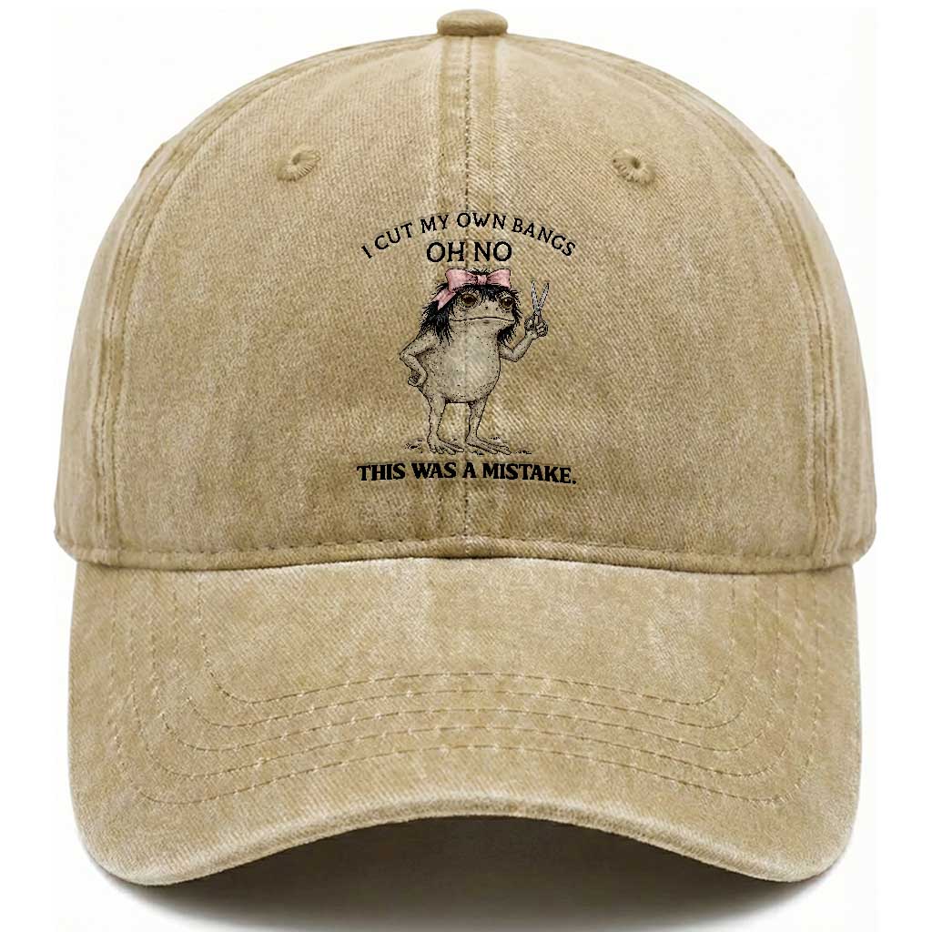 I Cut My Own Bangs Washed Cotton Baseball Cap Funny Frog Meme TS14 Print Your Wear