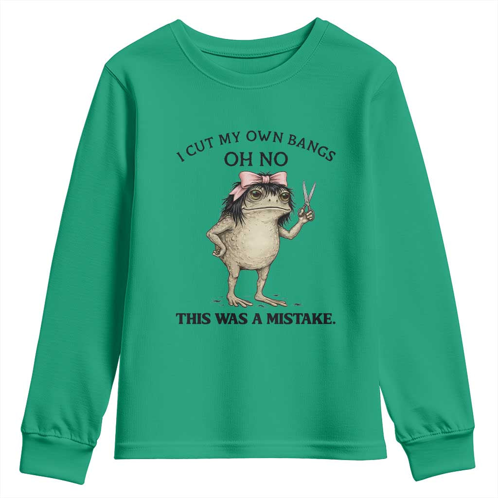 I Cut My Own Bangs Youth Sweatshirt Funny Frog Meme TS14 Irish Green Print Your Wear