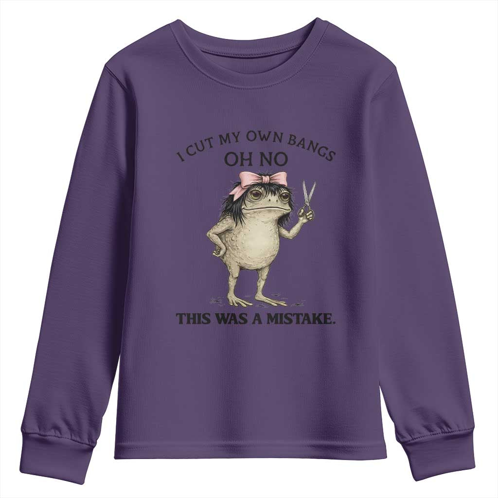 I Cut My Own Bangs Youth Sweatshirt Funny Frog Meme TS14 Purple Print Your Wear