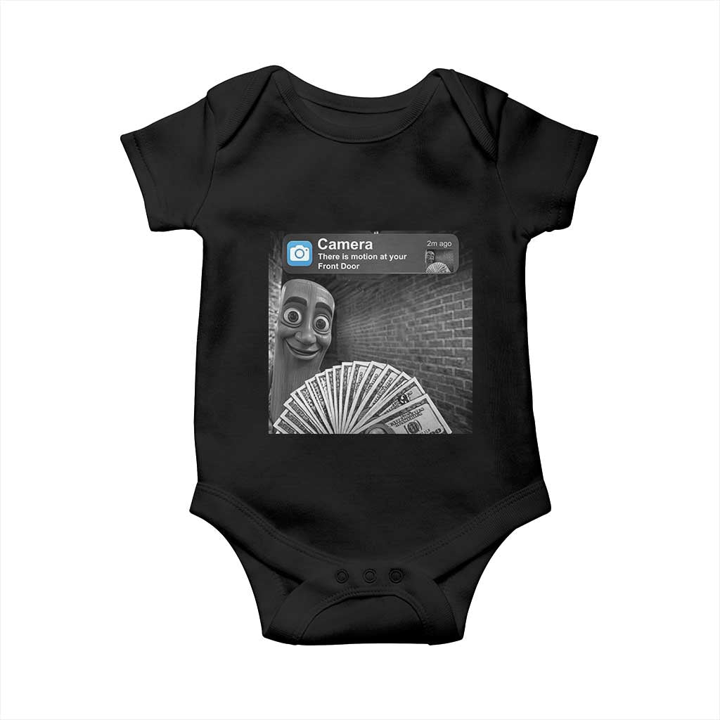 There is Motion at Your Front Door Baby Onesie Tung Tung Tung Sahur Italian Brainrot Meme TS14 Black Print Your Wear