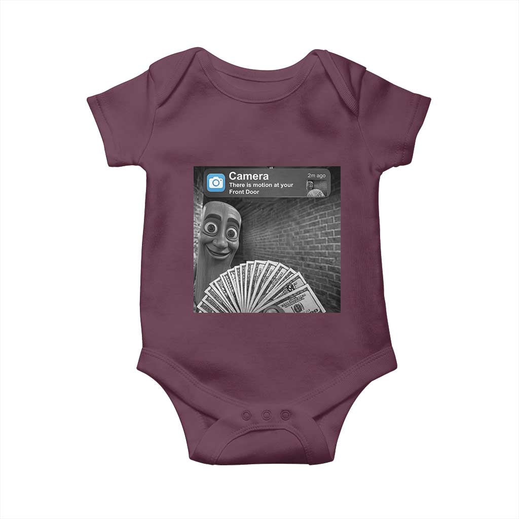 There is Motion at Your Front Door Baby Onesie Tung Tung Tung Sahur Italian Brainrot Meme TS14 Maroon Print Your Wear