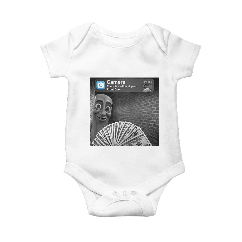 There is Motion at Your Front Door Baby Onesie Tung Tung Tung Sahur Italian Brainrot Meme TS14 White Print Your Wear