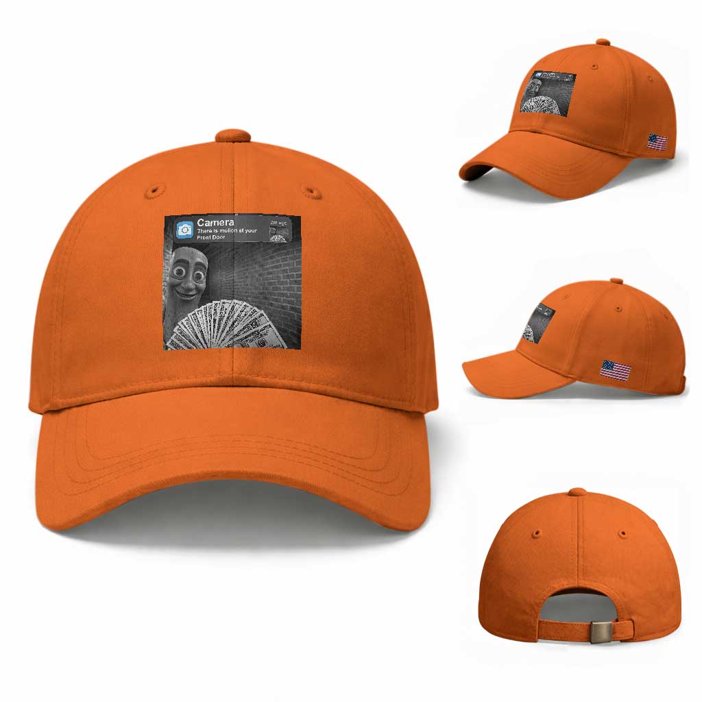 There is Motion at Your Front Door Baseball Cap Tung Tung Tung Sahur Italian Brainrot Meme TS14 Baseball Cap Universal Fit Orange Print Your Wear