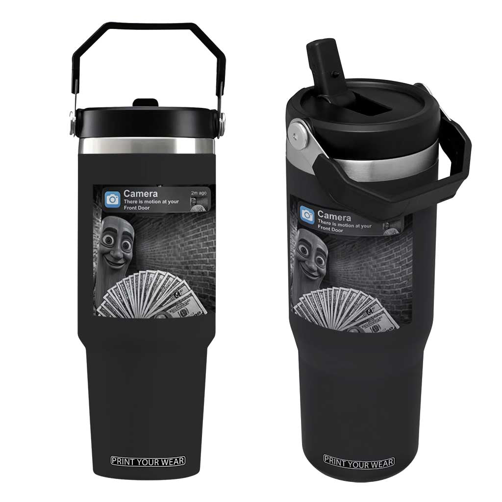 There is Motion at Your Front Door Flip Straw Tumbler Tung Tung Tung Sahur Italian Brainrot Meme TS14 One Size: 30 oz Black Print Your Wear