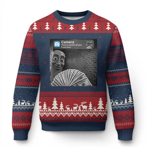 There is Motion at Your Front Door Ugly Christmas Sweater Tung Tung Tung Sahur Italian Brainrot Meme TS14 Navy Red Print Your Wear