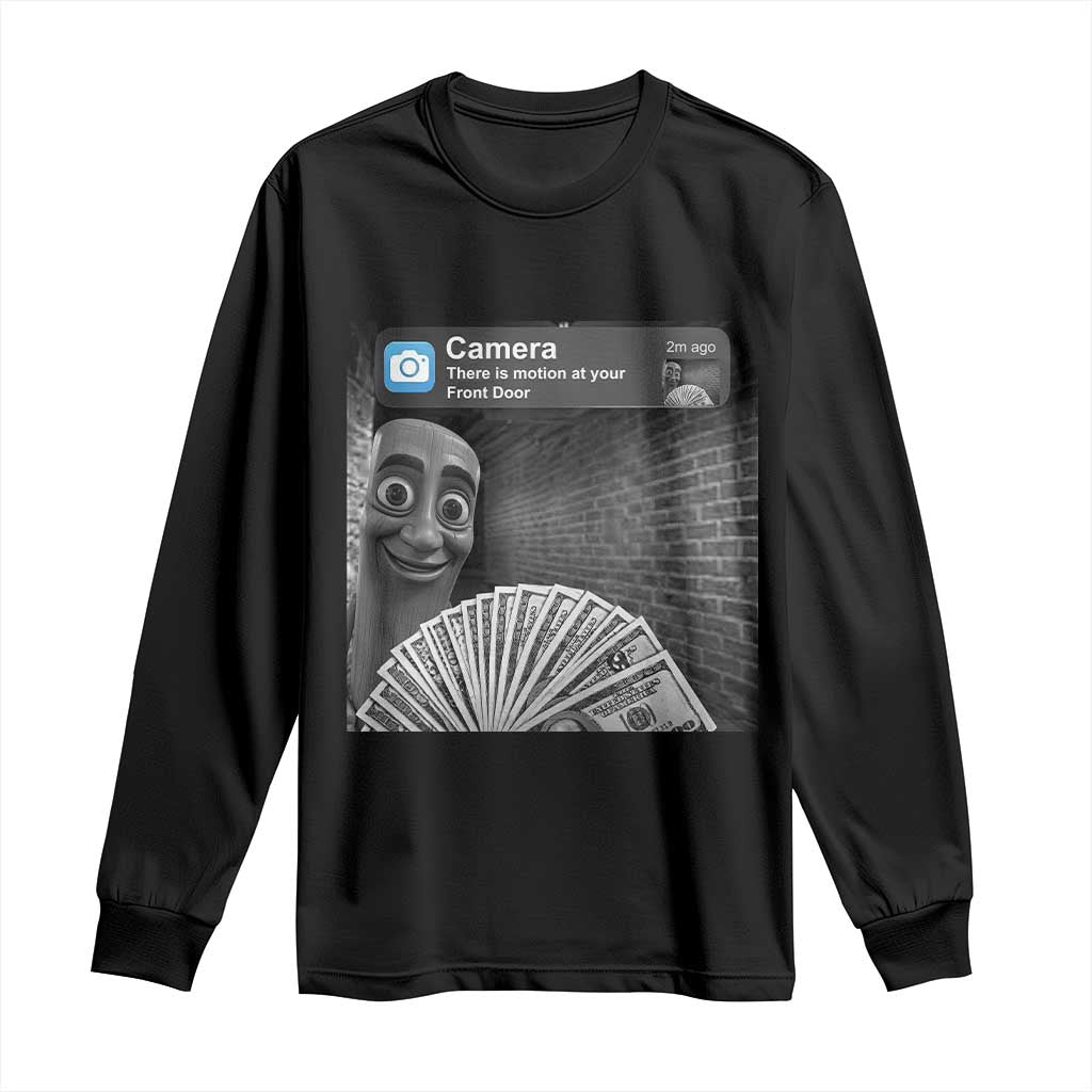 There is Motion at Your Front Door Long Sleeve Shirt Tung Tung Tung Sahur Italian Brainrot Meme TS14 Black Print Your Wear