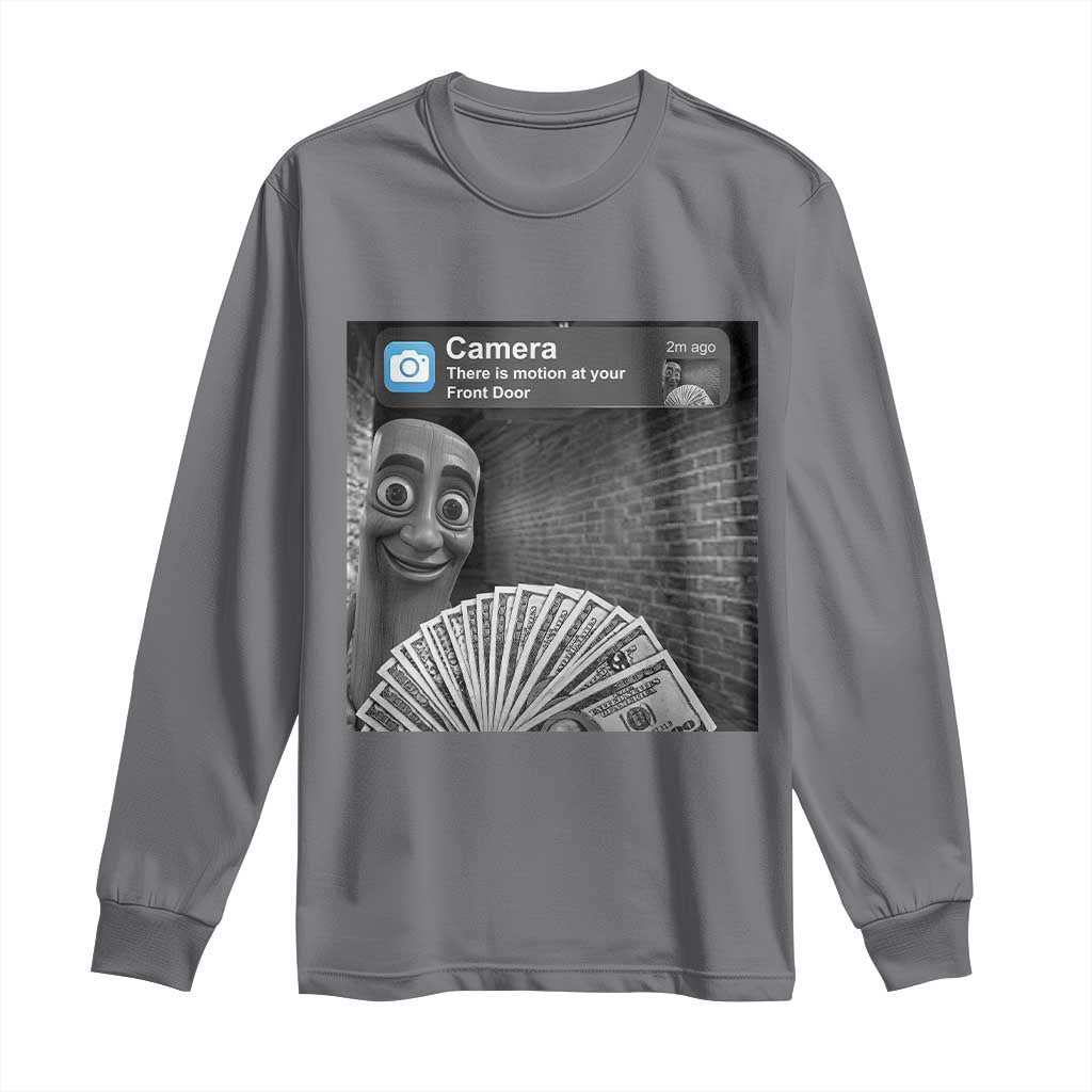 There is Motion at Your Front Door Long Sleeve Shirt Tung Tung Tung Sahur Italian Brainrot Meme TS14 Charcoal Print Your Wear
