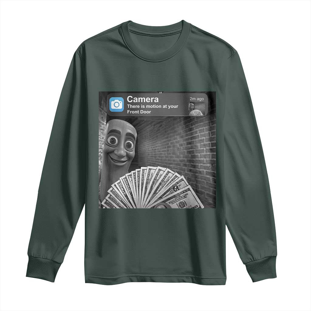 There is Motion at Your Front Door Long Sleeve Shirt Tung Tung Tung Sahur Italian Brainrot Meme TS14 Dark Forest Green Print Your Wear