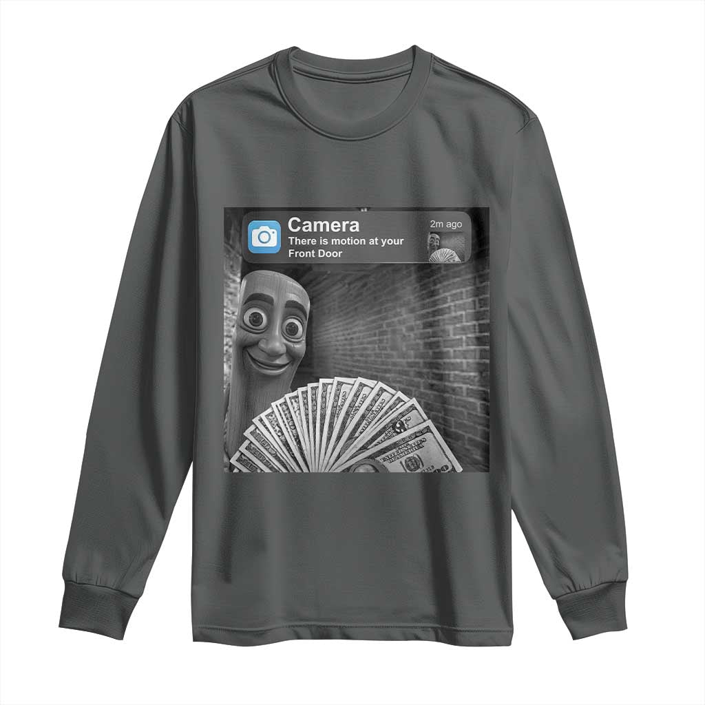 There is Motion at Your Front Door Long Sleeve Shirt Tung Tung Tung Sahur Italian Brainrot Meme TS14 Dark Heather Print Your Wear