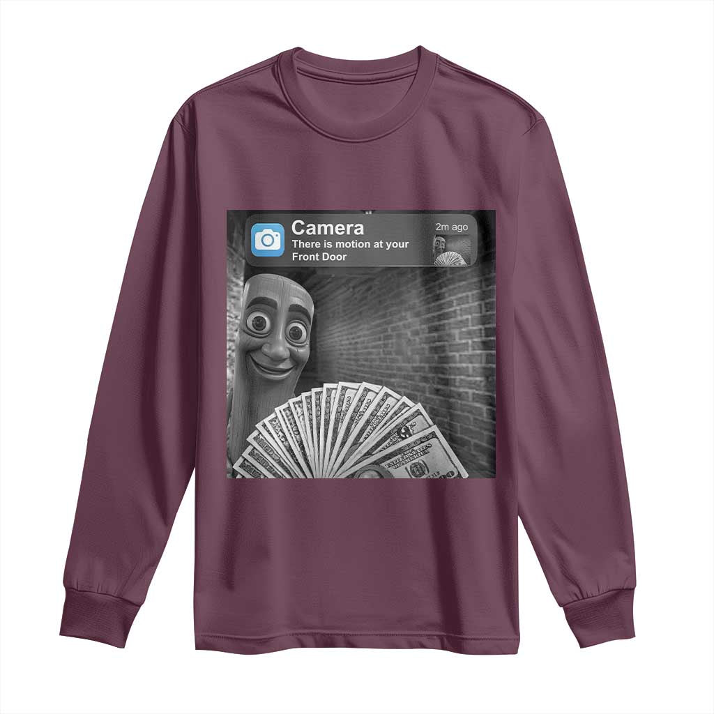There is Motion at Your Front Door Long Sleeve Shirt Tung Tung Tung Sahur Italian Brainrot Meme TS14 Maroon Print Your Wear