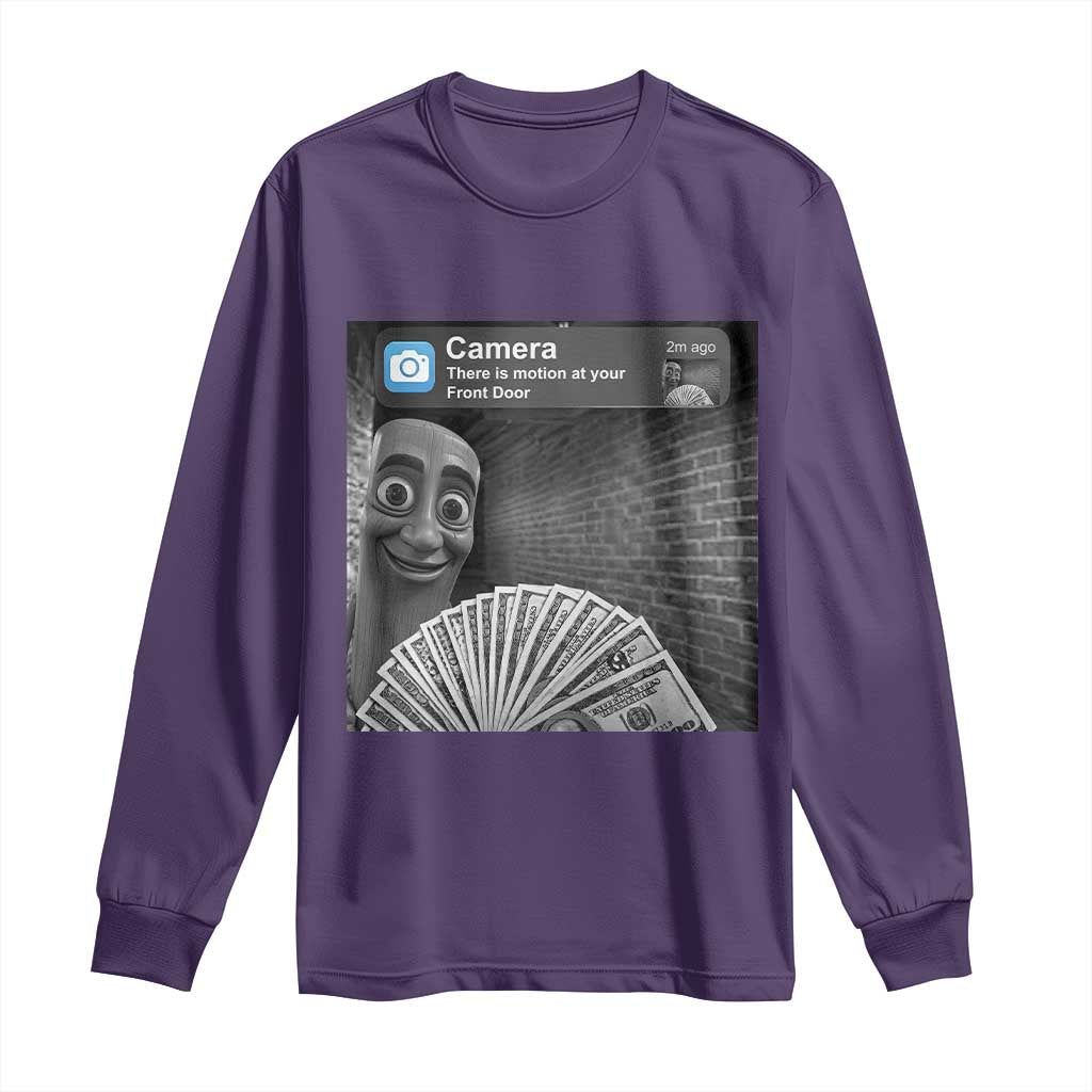 There is Motion at Your Front Door Long Sleeve Shirt Tung Tung Tung Sahur Italian Brainrot Meme TS14 Purple Print Your Wear