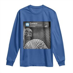 There is Motion at Your Front Door Long Sleeve Shirt Tung Tung Tung Sahur Italian Brainrot Meme TS14 Royal Blue Print Your Wear
